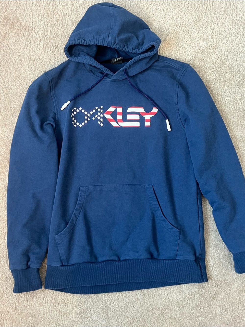 Oakley Navy Pullover Hoodie with Flag Logo